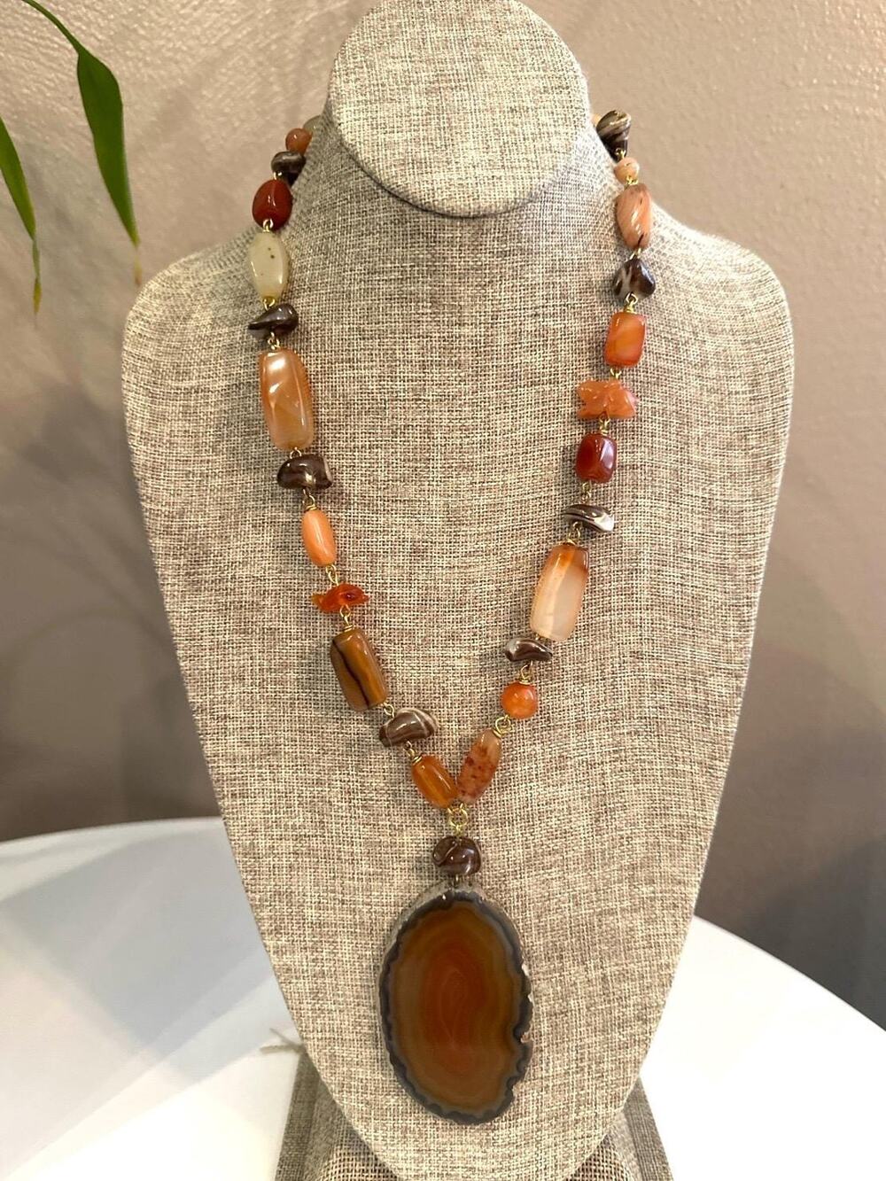 Desert Talisman Agate Slice Necklace – Artisan Gemstone, Carved Stone Pendant